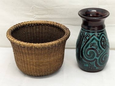 1930s Brazilian Pottery Vase, Nantucket Style Basket (1 of 8)