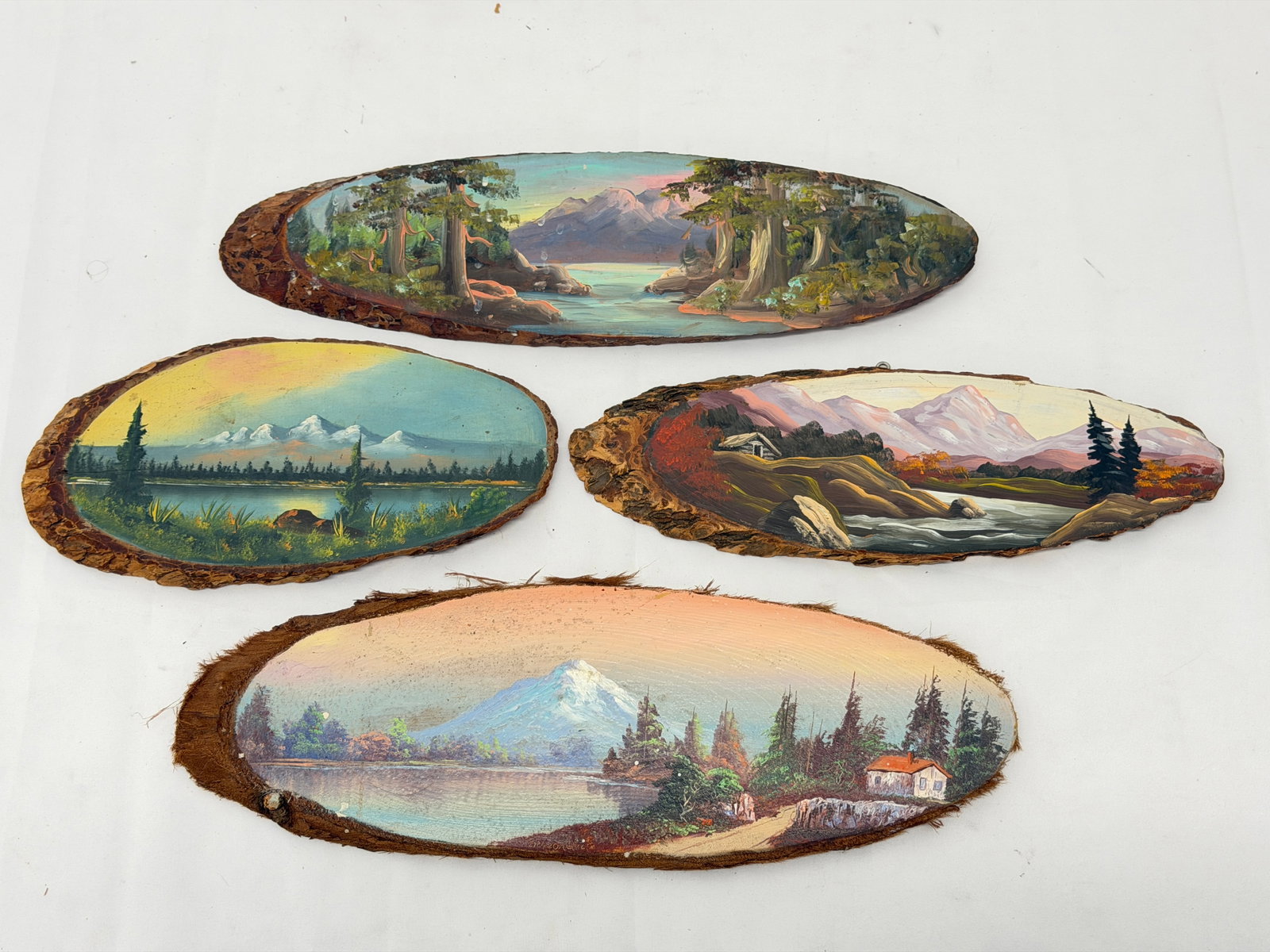 (4)1930s-1940s Original Oil Painting on Wood Slabs (1 of 7)