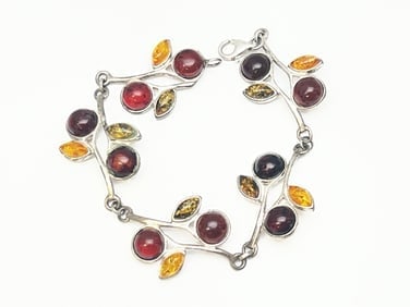 Sterling Silver Amber Bracelet 7.25''L, TW 16.59g (1 of 3)