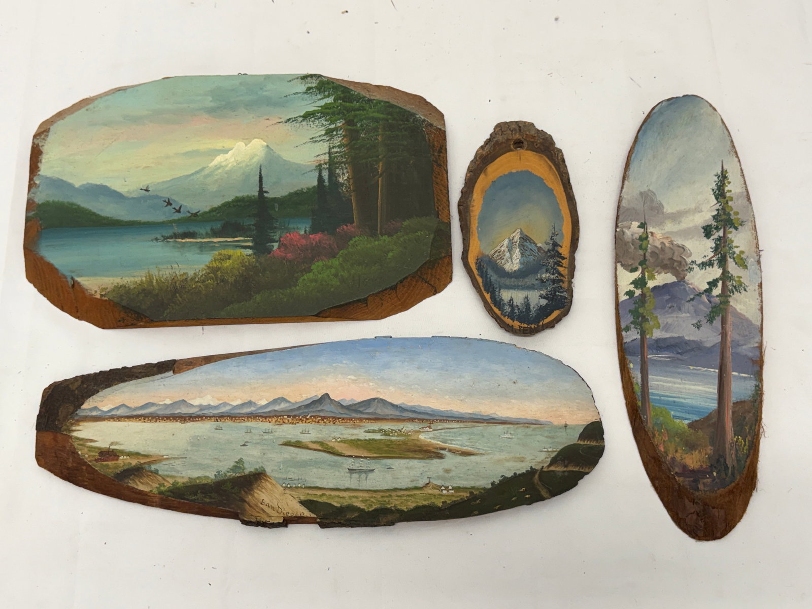 (4)1930s-1940s Original Oil Paintings on Wood Slabs (1 of 8)