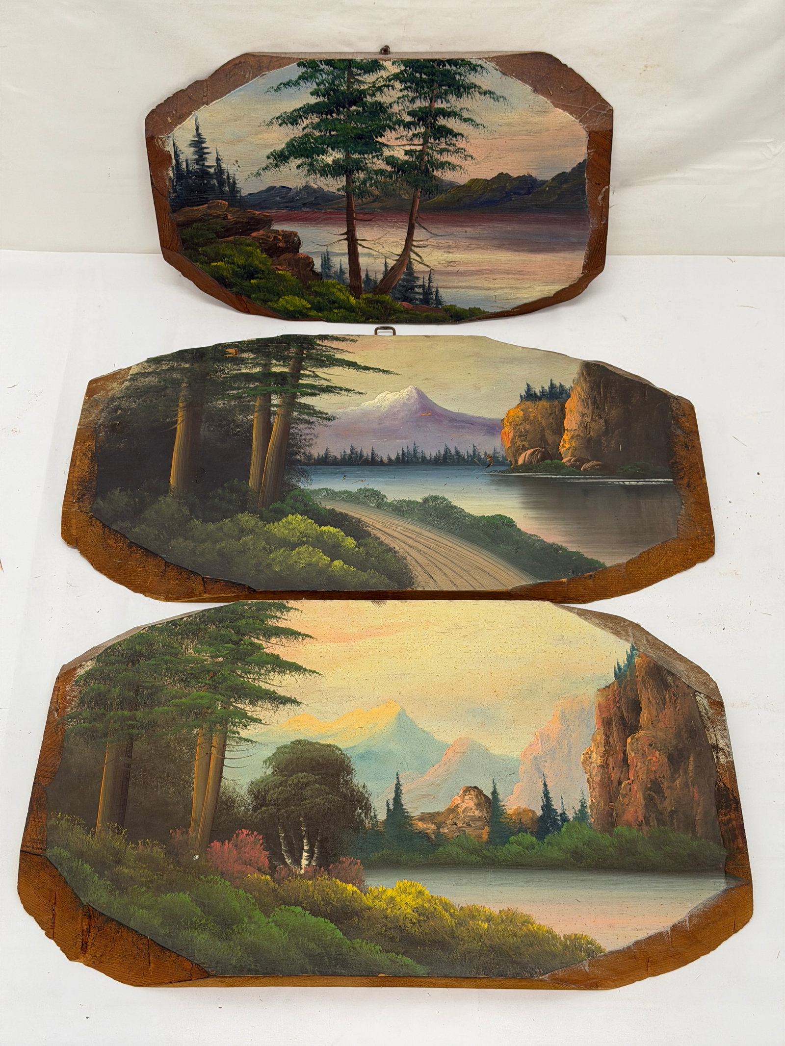 (3)1930s-1940s Original Oil Paintings on Wood Slabs (1 of 4)