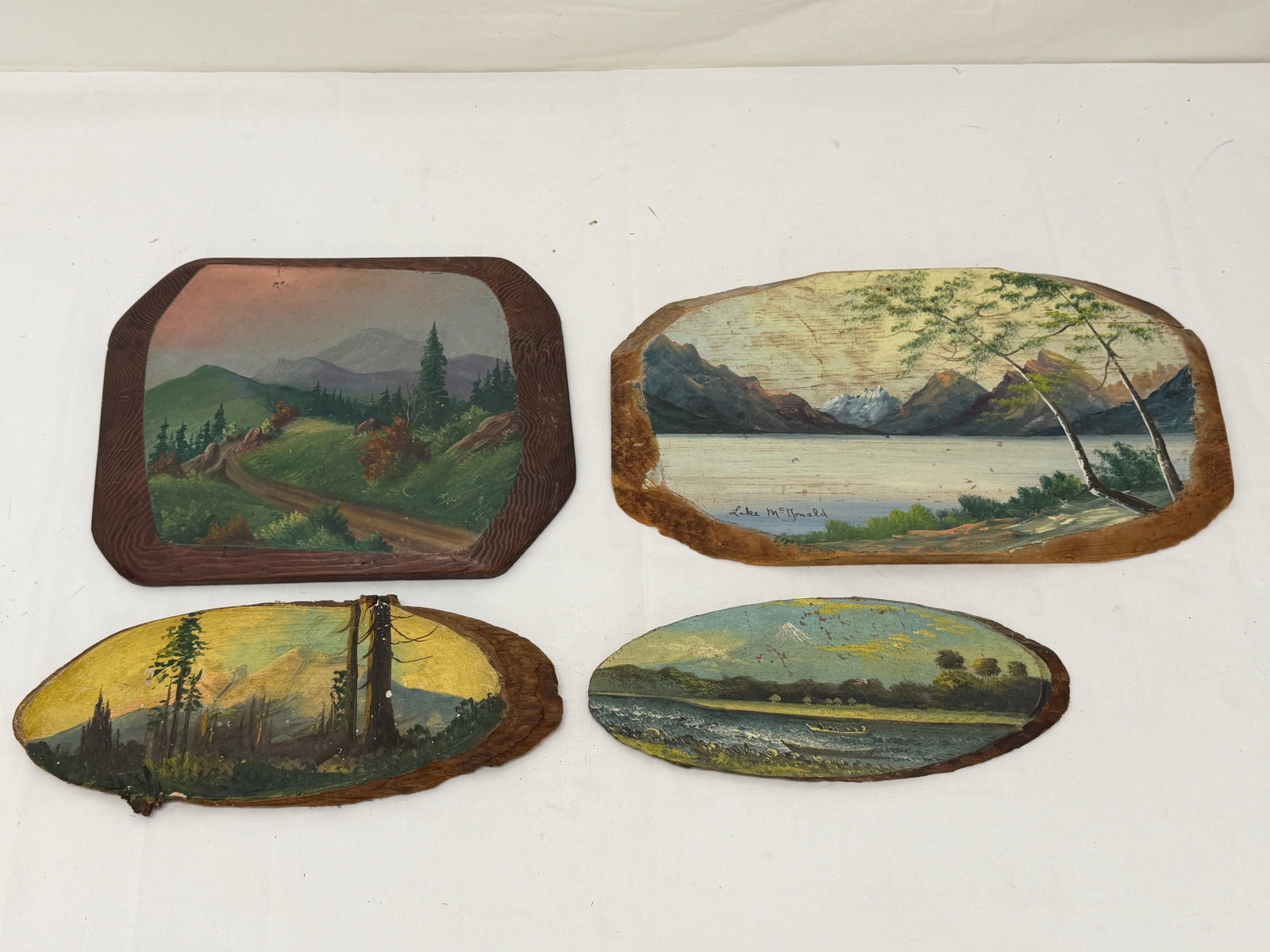 (4)1930s-1940s Original Oil Paintings on Wood Slabs (1 of 7)