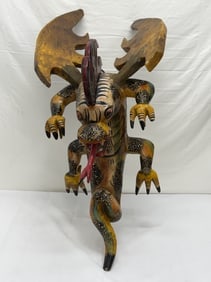 1930s Large Hand Painted Mythical Dragon Mexican Folk Art 35" x 16" x 19" - 3pcs. (1 of 11)