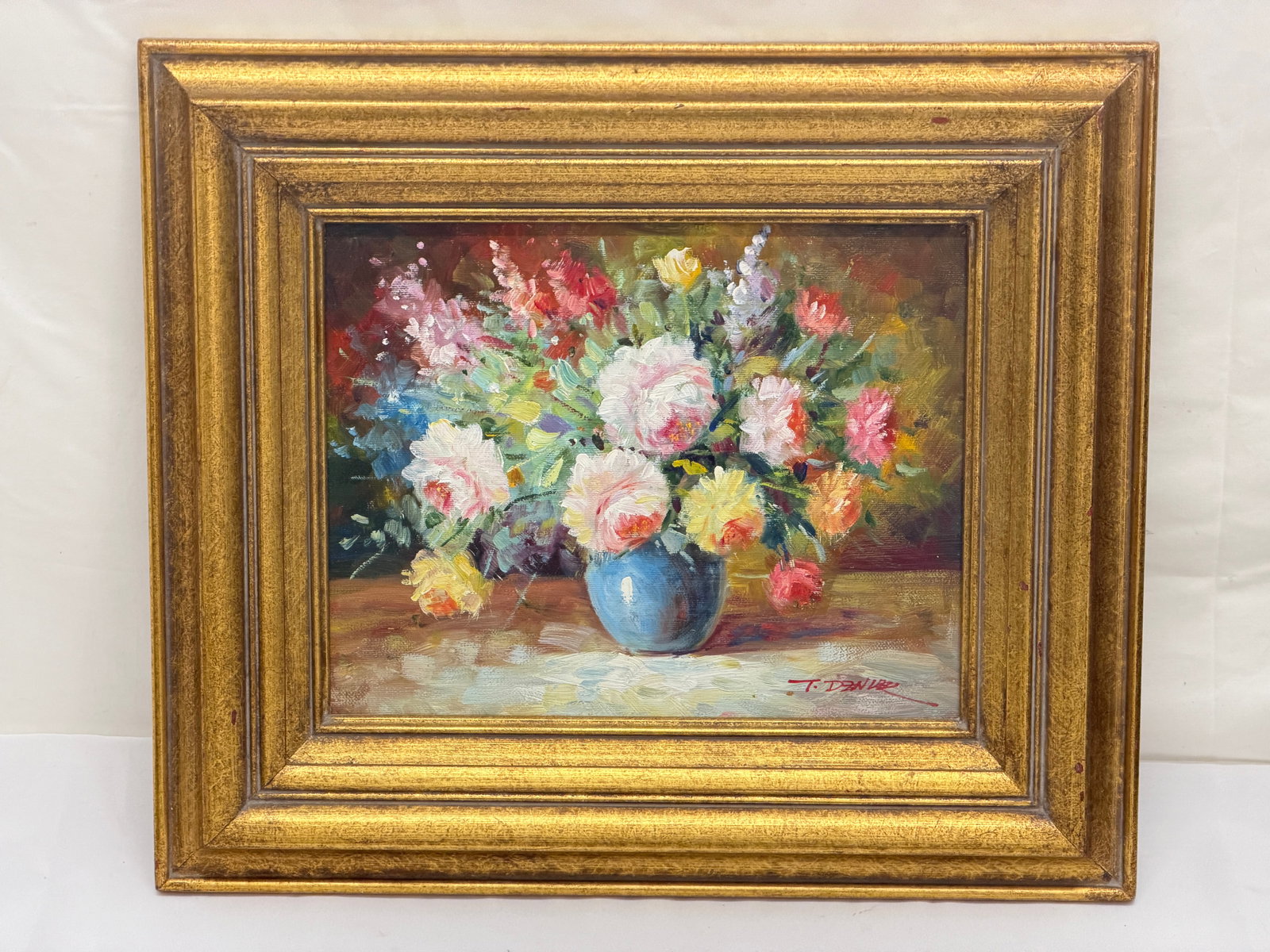 Oil on Board of Still Life by T.Denver - Framed 13" x 14.75" , Sight 8" x 10": Oil on Board of Still Life by T.Denver - Framed 13" x 14.75" , Sight 8" x 10"