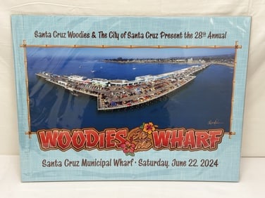 2024 Woodies on the Wharf Santa Cruz Poster 18" x 24": Drone Photo before the End of Wharf Collapsed - Collectors Poster from Woodie Association