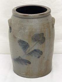 Antique Salt Glazed Crock Blue Cobalt #3 - 8" x 14" (See Photos, Faint Line ) (1 of 8)