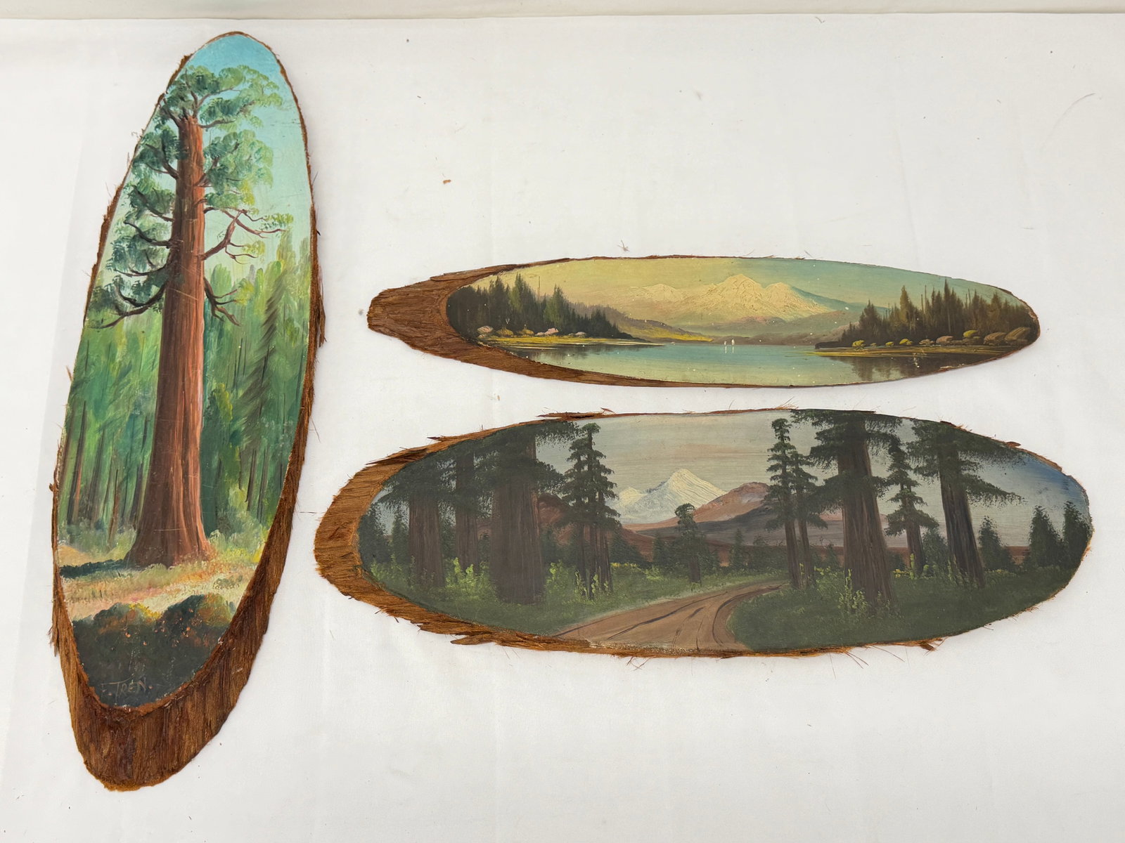 (3)1930s-40s Hand Painted Oils on Wood Slabs (1 of 7)
