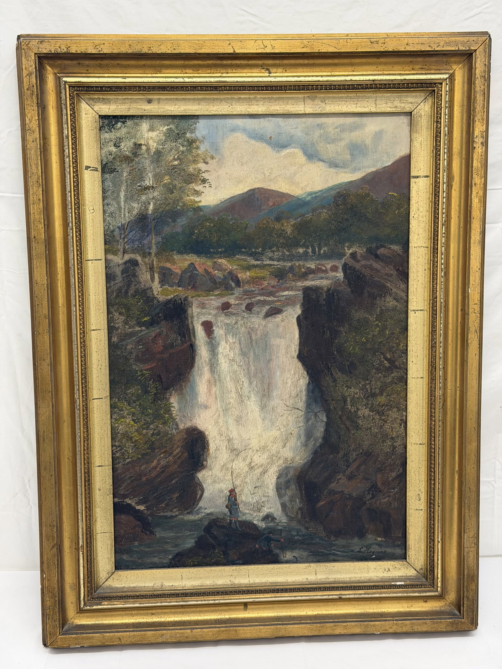Antique Signed Acrylic on Canvas Fishing Art by L.Haynes - Framed 23" x 31" (1 of 8)