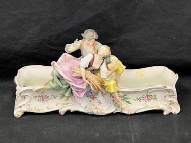 Porcelain Figural German Vase / Trinket Dish 12.5'' x 4'' x 7'': Porcelain Figural German Vase / Trinket Dish 12.5'' x 4'' x 7''