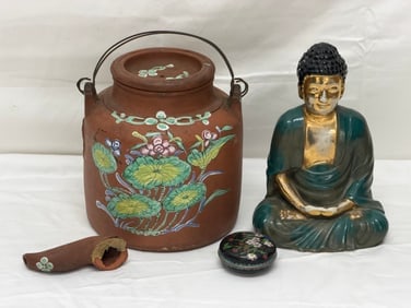 Vintage Chinese Yixing Teapot, Cloisonne, Buddha (1 of 12)