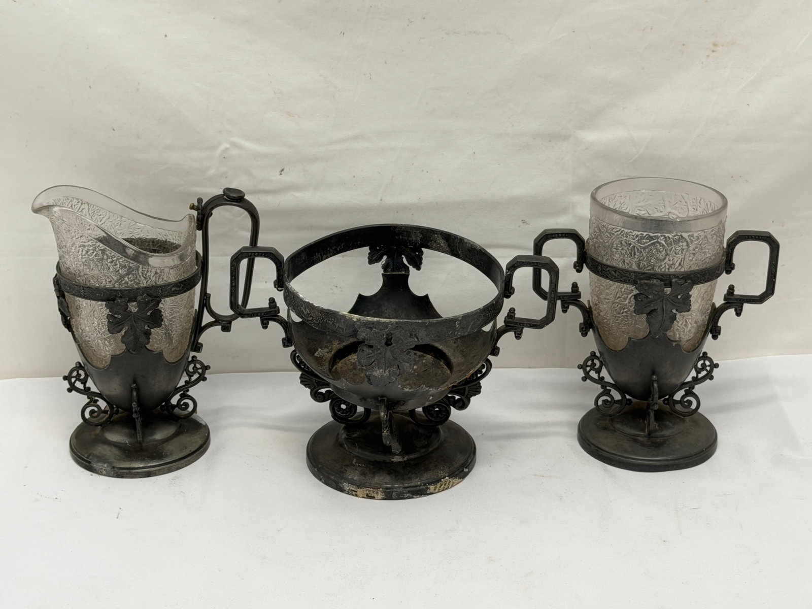 Antique "Tree of Life" Creamer, Sugar, Bowl Holder (1 of 10)