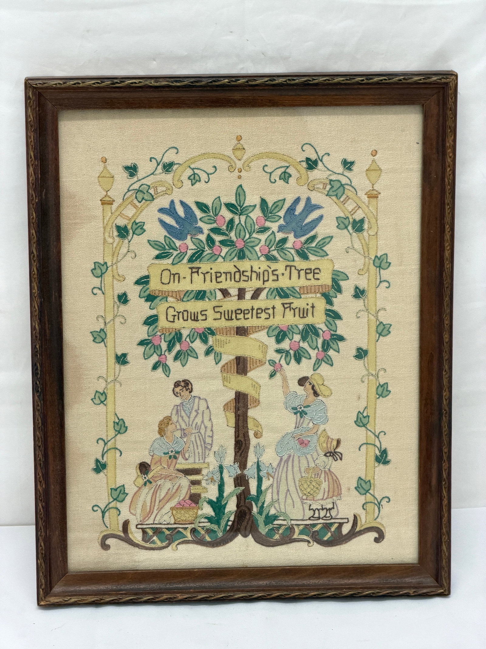 Antique Needlepoint / Cross Stitch Sampler in Wooden Frame 11.5" x 14.5" (1 of 4)