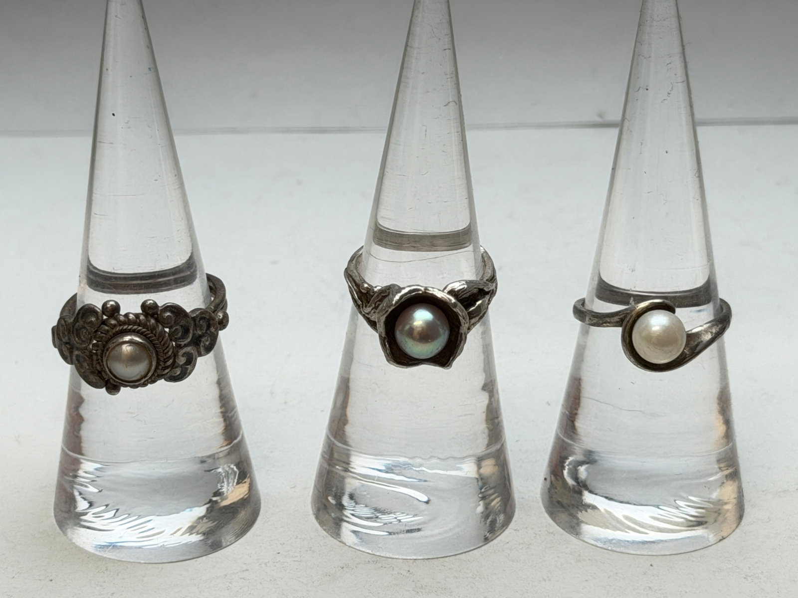(3)Vintage Sterling Silver Pearl Rings - (1)Sz 5, (2) Sz 7 (1 of 7)