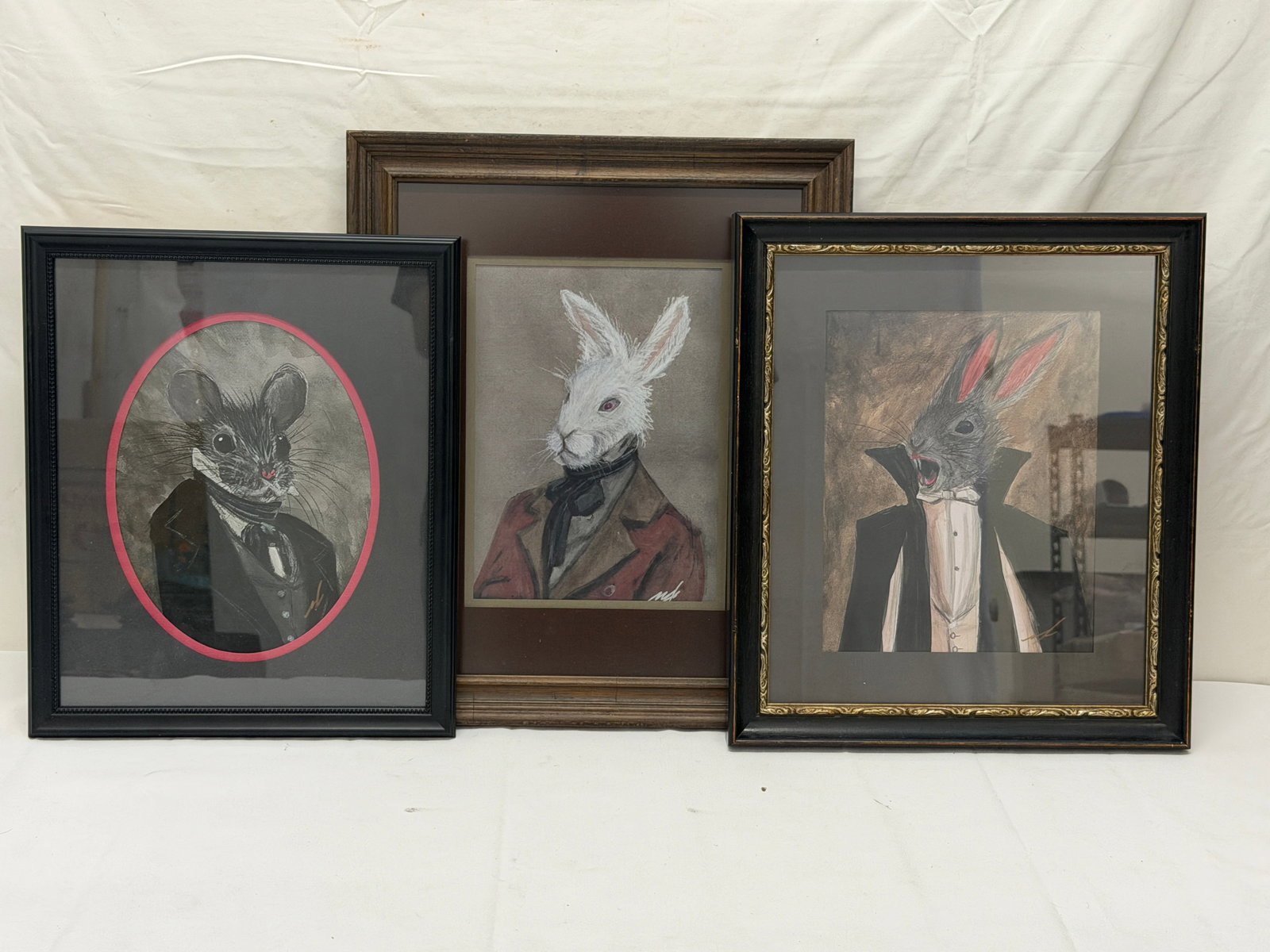 (3)Nick Demakes Limited Ed. Lithograph Prints of Mice & Rabbits (1 of 10)