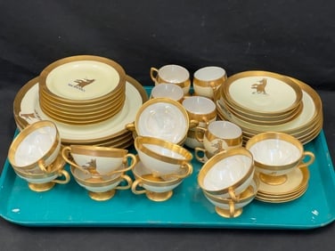 45pcs Haviland / Austria Heraldic Wolf China Dishes - Soups, Cups Saucers, Bowls, Plates: 45pcs Haviland / Austria Heraldic Wolf China Dishes with Hand Painted Crust - Soups, Cups Saucers, Bowls, Plates - Bread / Salad / Dinner