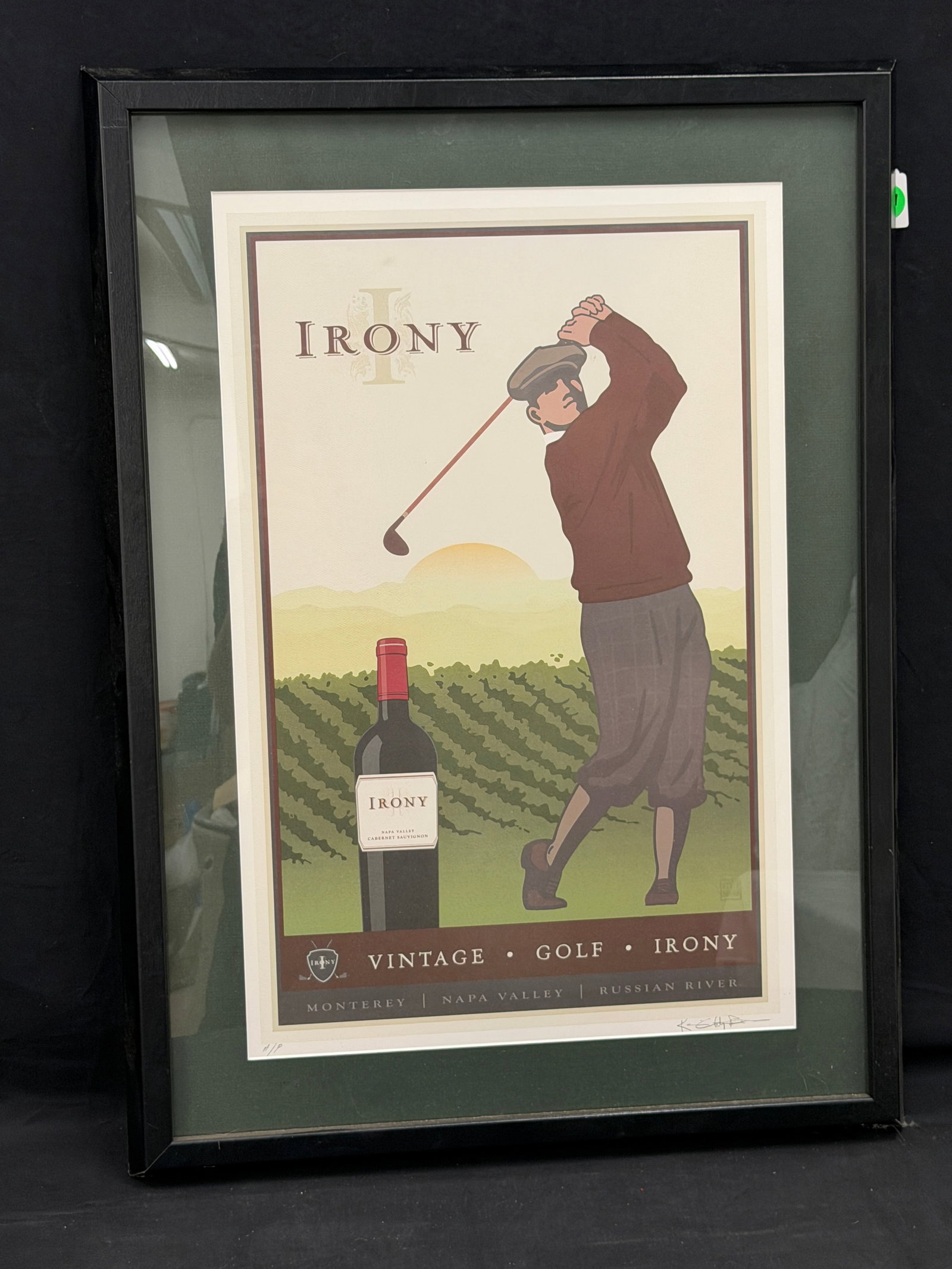 Kevin Brown Signed Artist Proof "Irony" Wine Golf Lithograph - Framed 22" x 30" (1 of 4)
