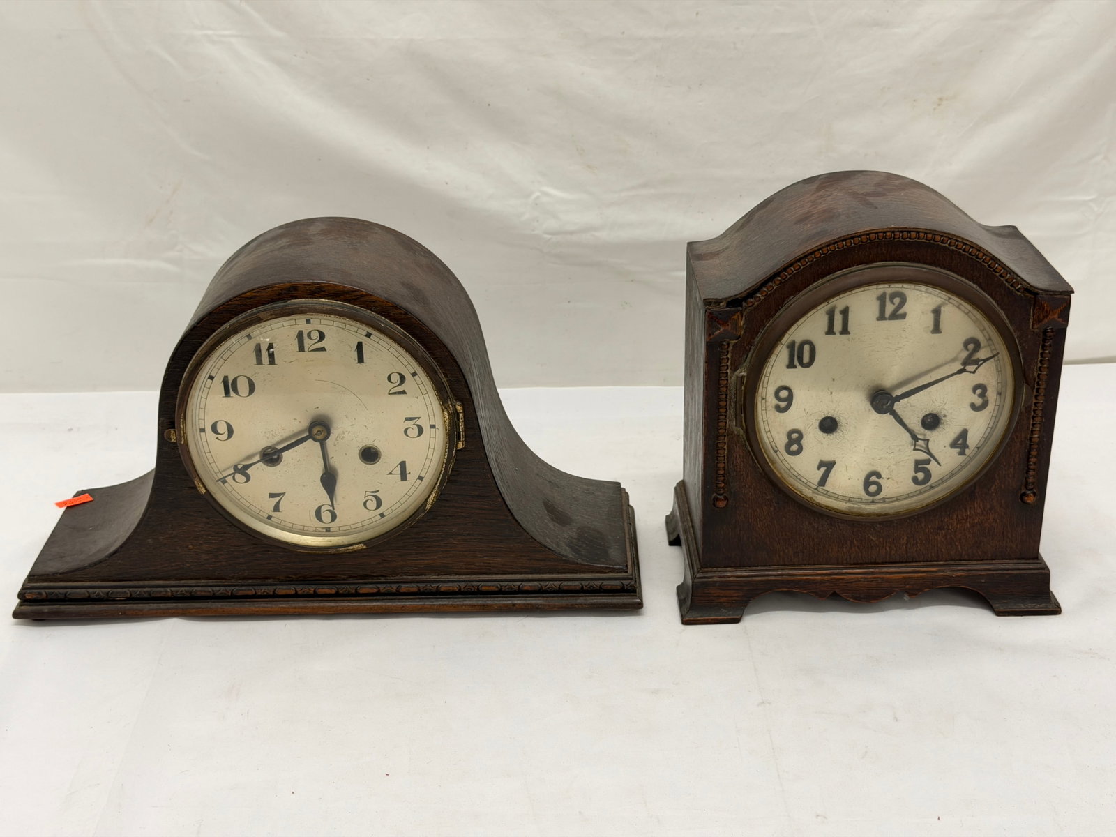 (2)Deco Era Wooden Mantle Clocks - Enfield?? Art Deco 8.5" x 5" x 9.5" + 14.5" x 4.5" x 9" (1 of 8)