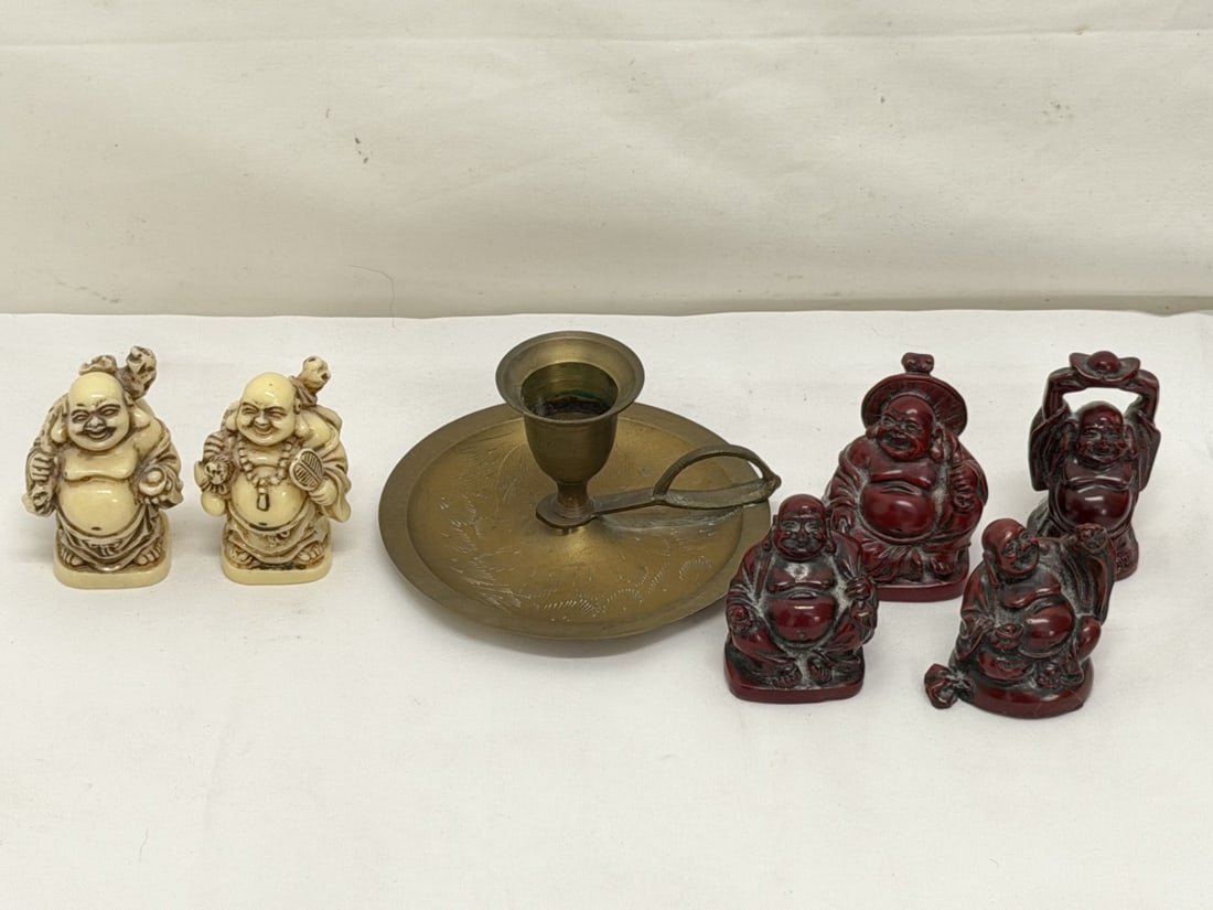 (6)Resin Buddhas - Laughing Buddha, Brass India Candleholder (1 of 10)
