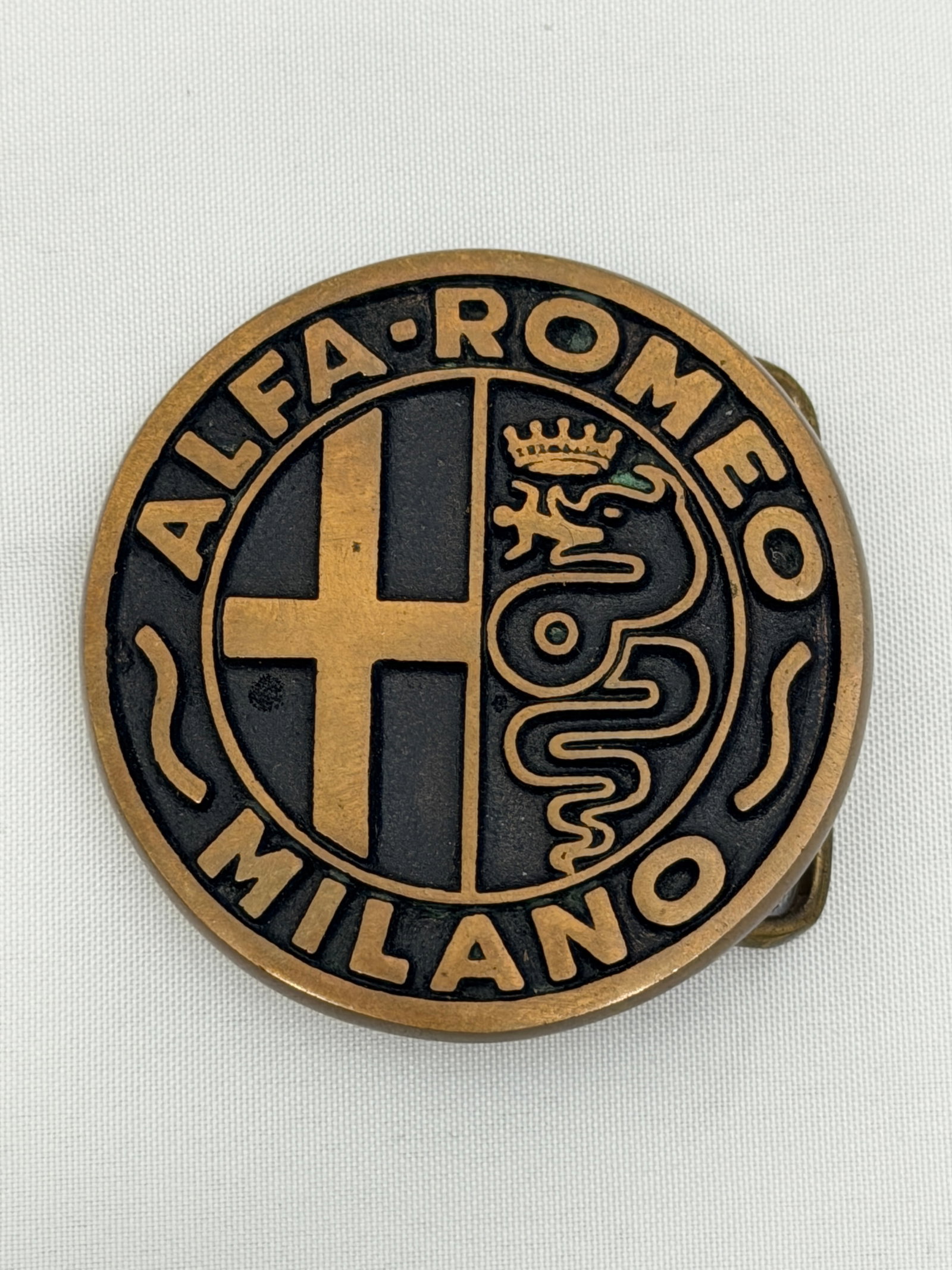 1970s Brass Alpha Romeo Car Belt Buckle 2.25" (1 of 3)