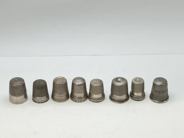 (8)Antique Sterling Silver Sewing Thimbles, TW 30.37g (1 of 9)