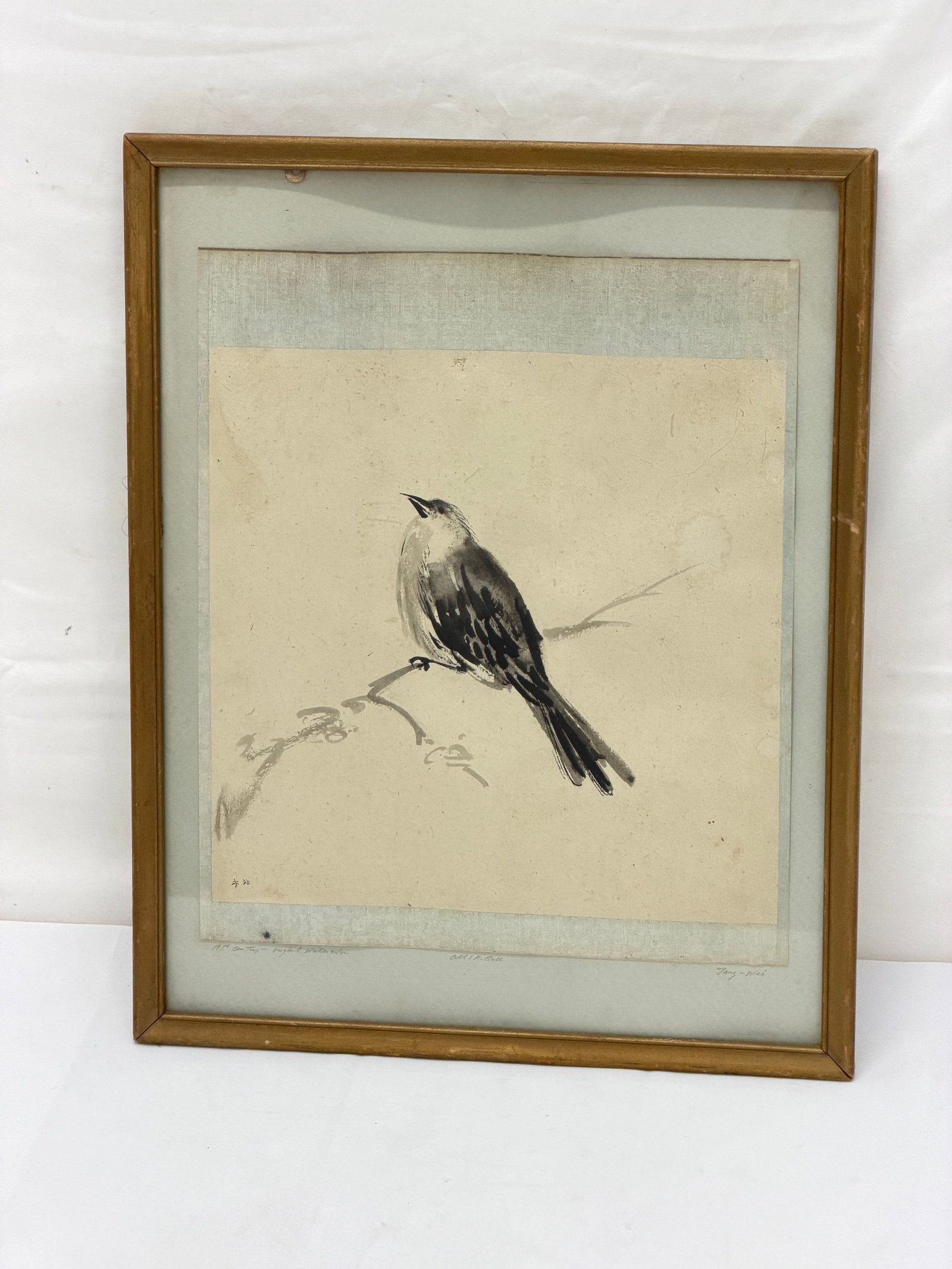 19thC Japanese Watercolor of Bird , Sight 9.25" x 11" (1 of 6)