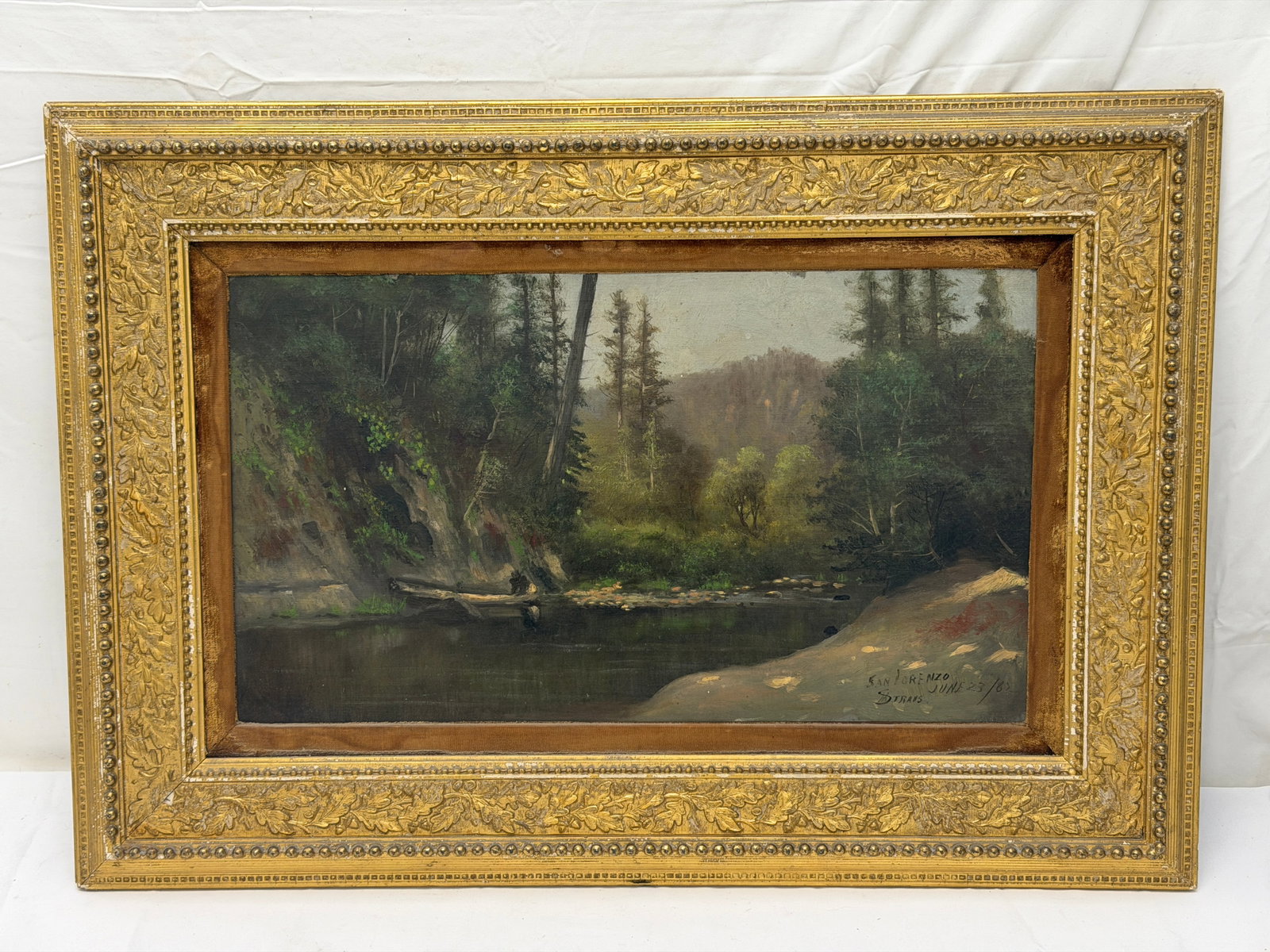 Meyer Straus (1831-1905) Original Oil on Board of CA San Lorenzo River, Signed Dated (1 of 5)