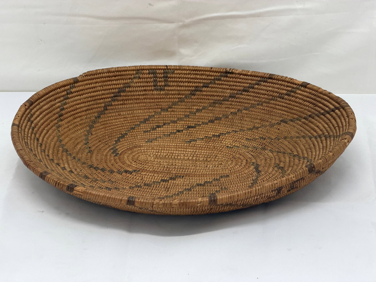 Native American Pima Indian Coiled Basket Tray Whirling Design - 12" x 1.75" (1 of 4)
