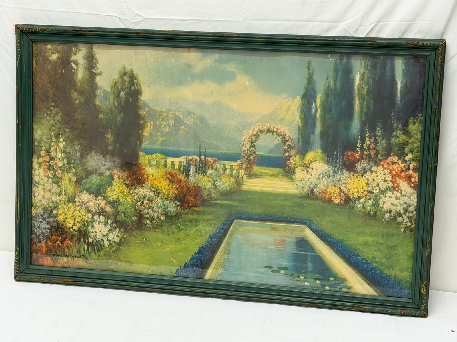 Art Deco R. Atkinson Fox Lithograph Print "Spring Garden" - Framed 20" x 32" - 1920s Era (1 of 6)