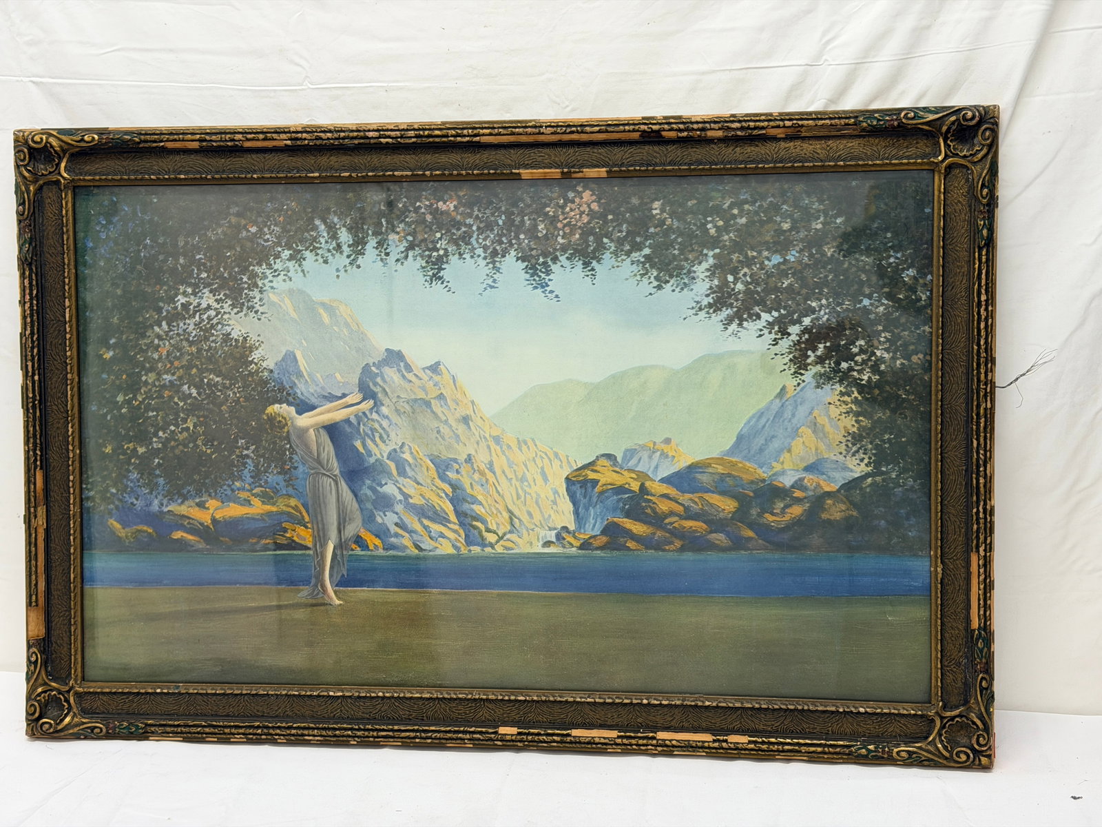 1920s Era Deco R. Atkinson Fox Lithograph Print "Dawn" in Period Frame 21.5" x 33" (1 of 5)