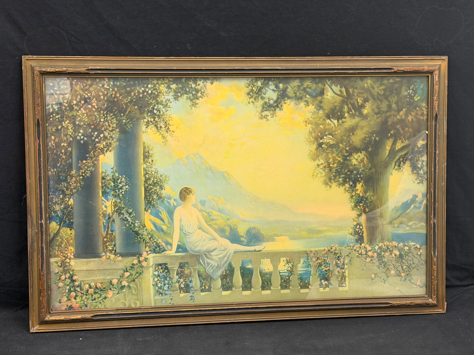 1920s Era Deco R. Atkinson Fox Lithograph Print "Daybreak" in Period Frame 20.5" x 32.75" (1 of 6)