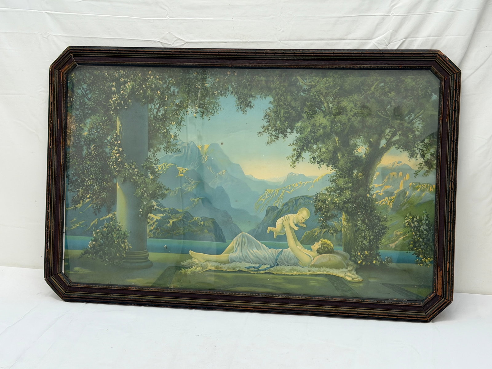 1920s Era Art Deco R. Atkinson Fox Lithograph "Lovers Paradise" in Period Frame 21" x 33" (1 of 6)