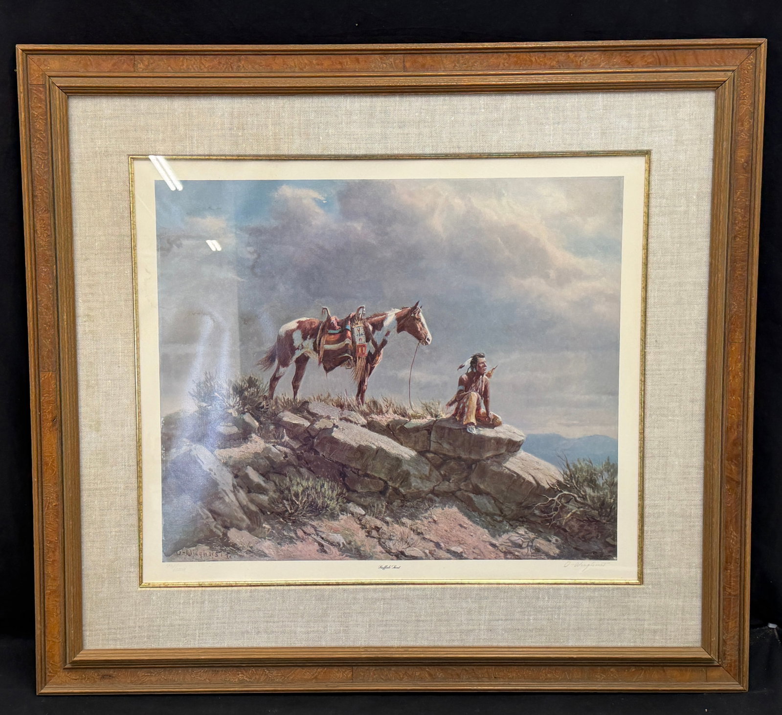 Olaf Wieghorst (1899-1988) Signed Lithograph "Buffalo Scout" ,Signed in Pencil, Framed 33.5" x 37.5": Olaf Wieghorst (1899-1988) Signed Lithograph "Buffalo Scout" ,Signed in Pencil, Framed 33.5" x 37.5"