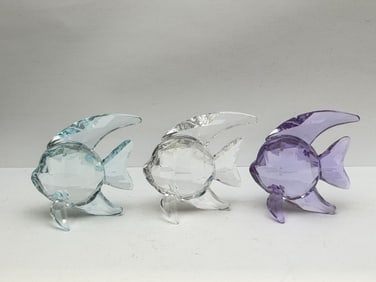Swarovski Crystal Angel Fish Set of 3 with Box - (Retired): Introduced 2011 & Retired 2012 - Designed by Anton Hirzinger - #1043243 Blue / Purple / Clear with Original Box