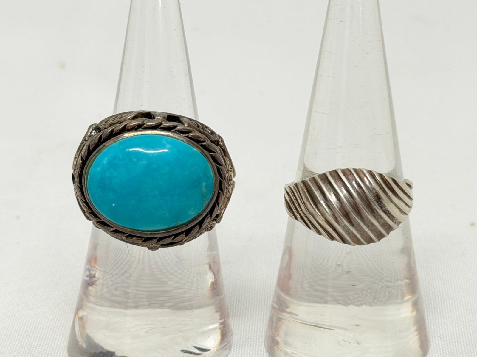 (2)Sterling Silver Vintage Rings Sz 7 - (1) is Turquoise Cabochon (1 of 4)