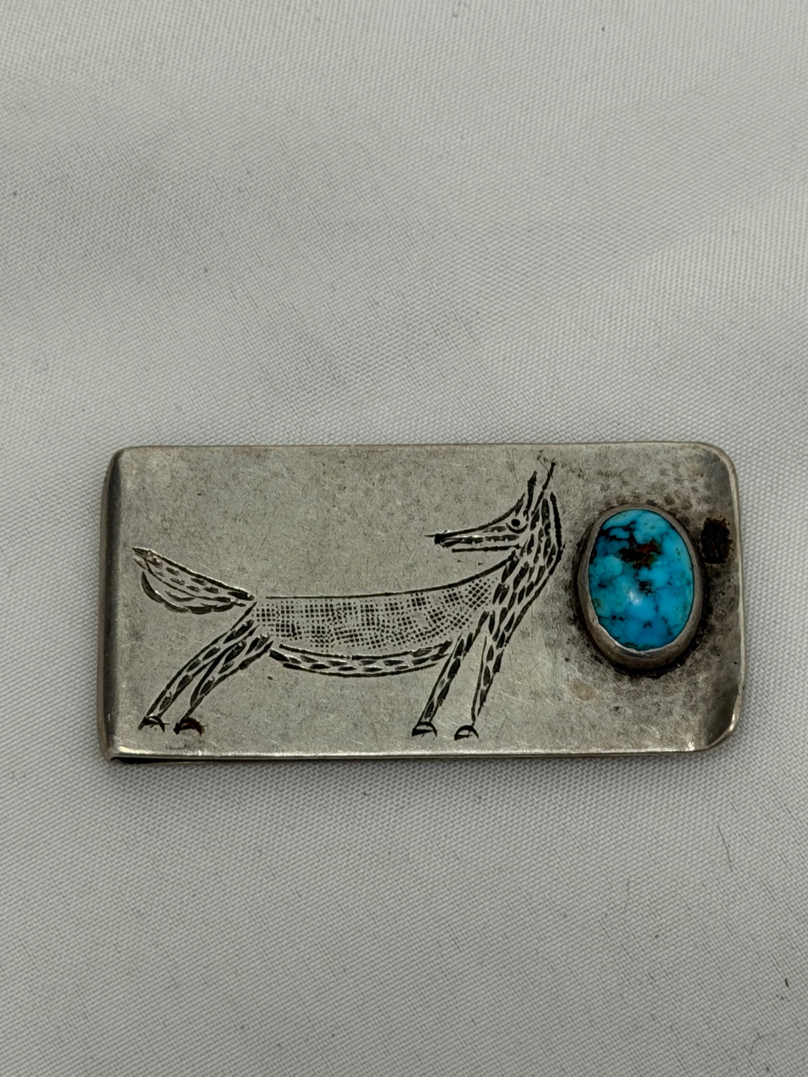 Vintage Navajo Sterling Silver Turquoise Money Clip 2.25" x 1.25", TW 28.86g , Signed (1 of 3)