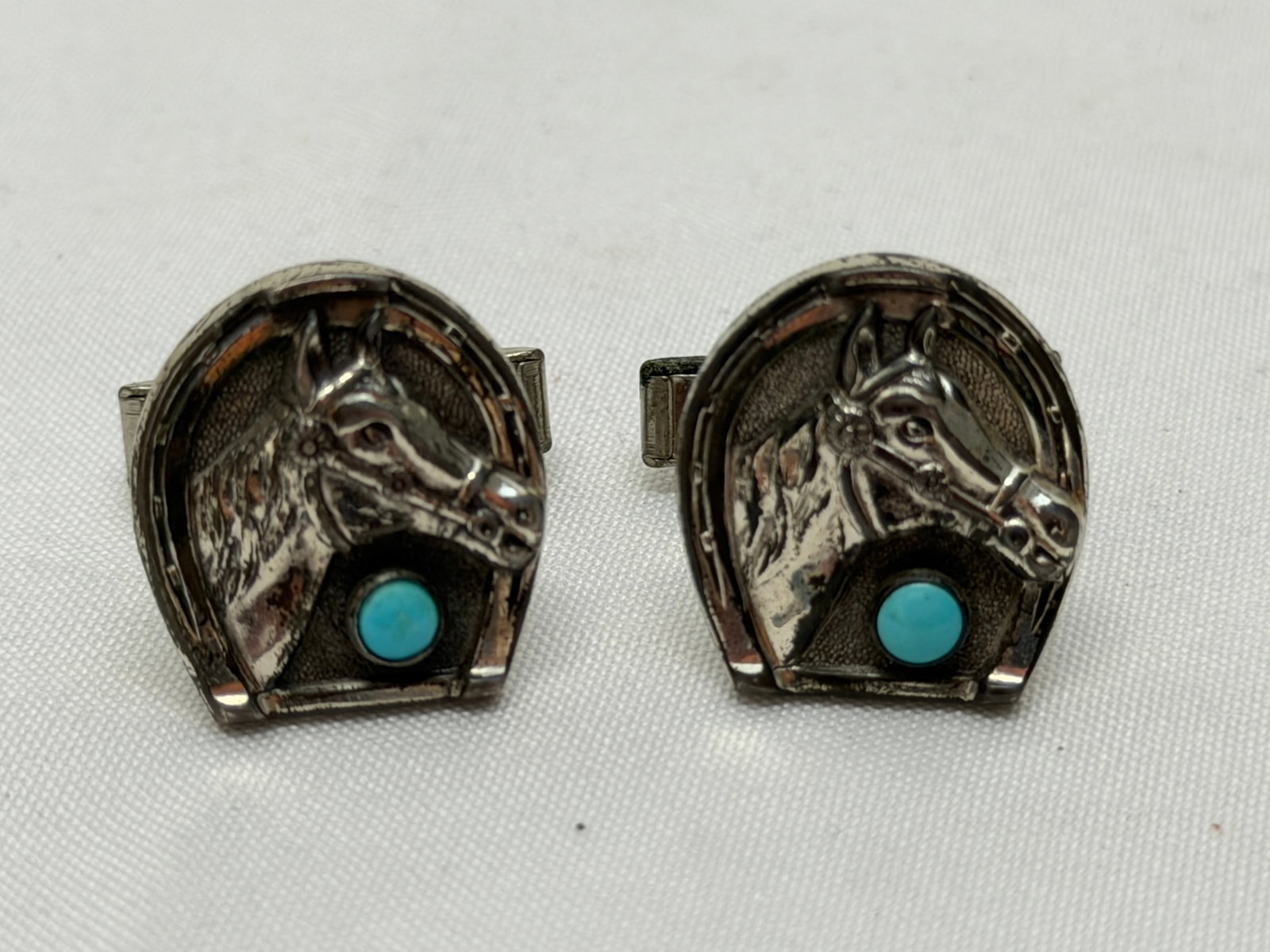 Pr Sterling Silver Turquoise Horse Cuff Links (1 of 3)