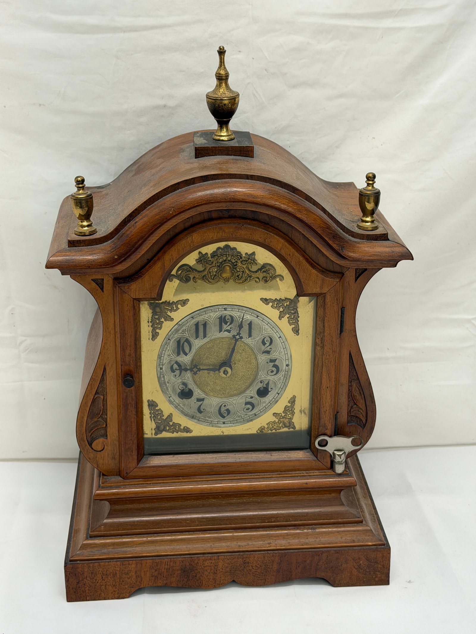 Antique German Bracket Mantle Clock with Key - 10" x 7" x 16" (1 of 8)