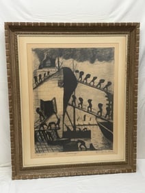Benito Quinquela Martin (1890-1977) Signed Dated 1964 Etching "Descargo": Framed 30.5" x 36", Sight 21.5" x 27.5"