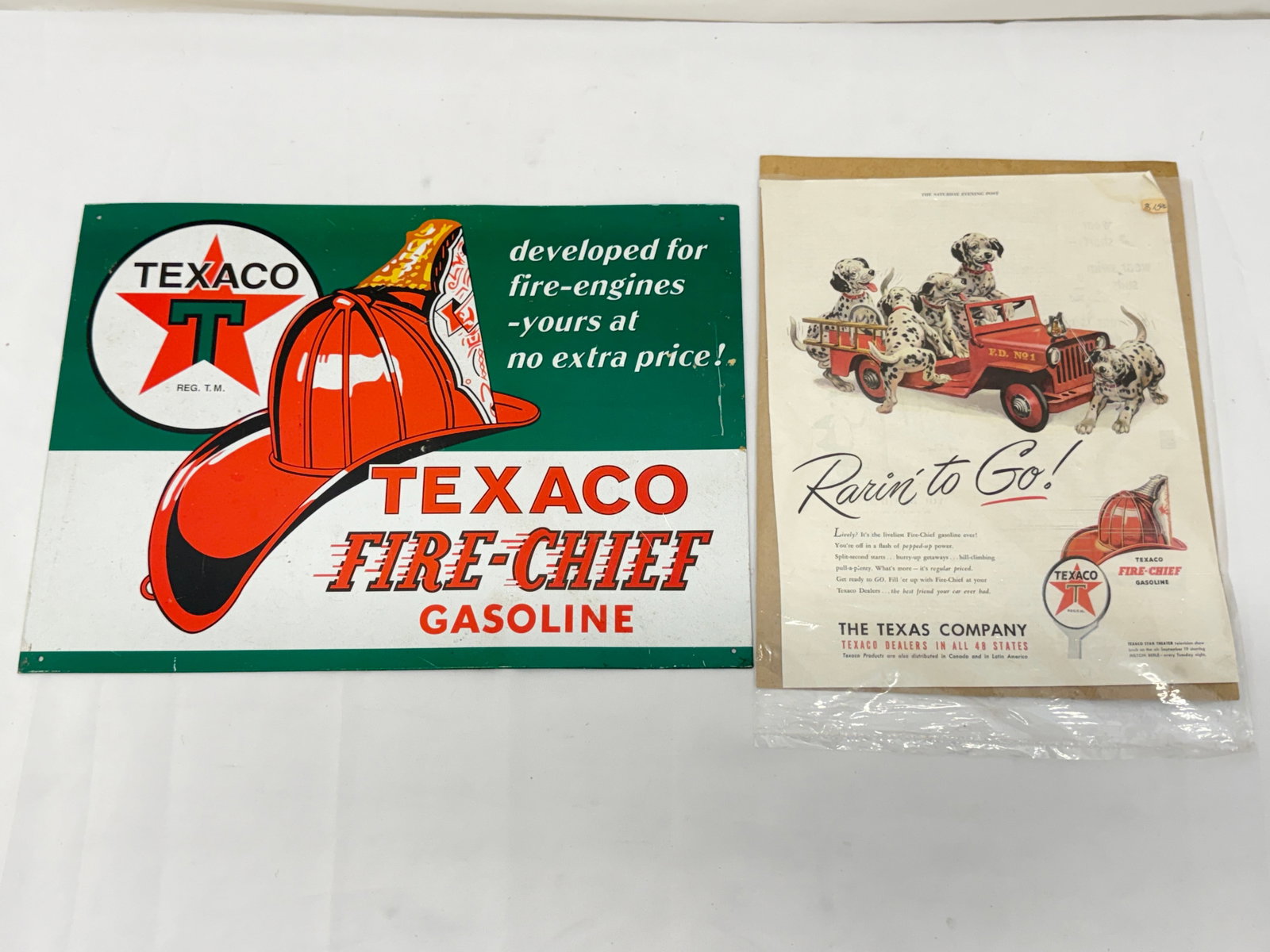 Vintage Texaco Fire Chief Metal Sign & Advertising Page - Metal Sign 12.5" x 17.5": Vintage Texaco Fire Chief Metal Sign & Advertising Page - Metal Sign 12.5" x 17.5"
