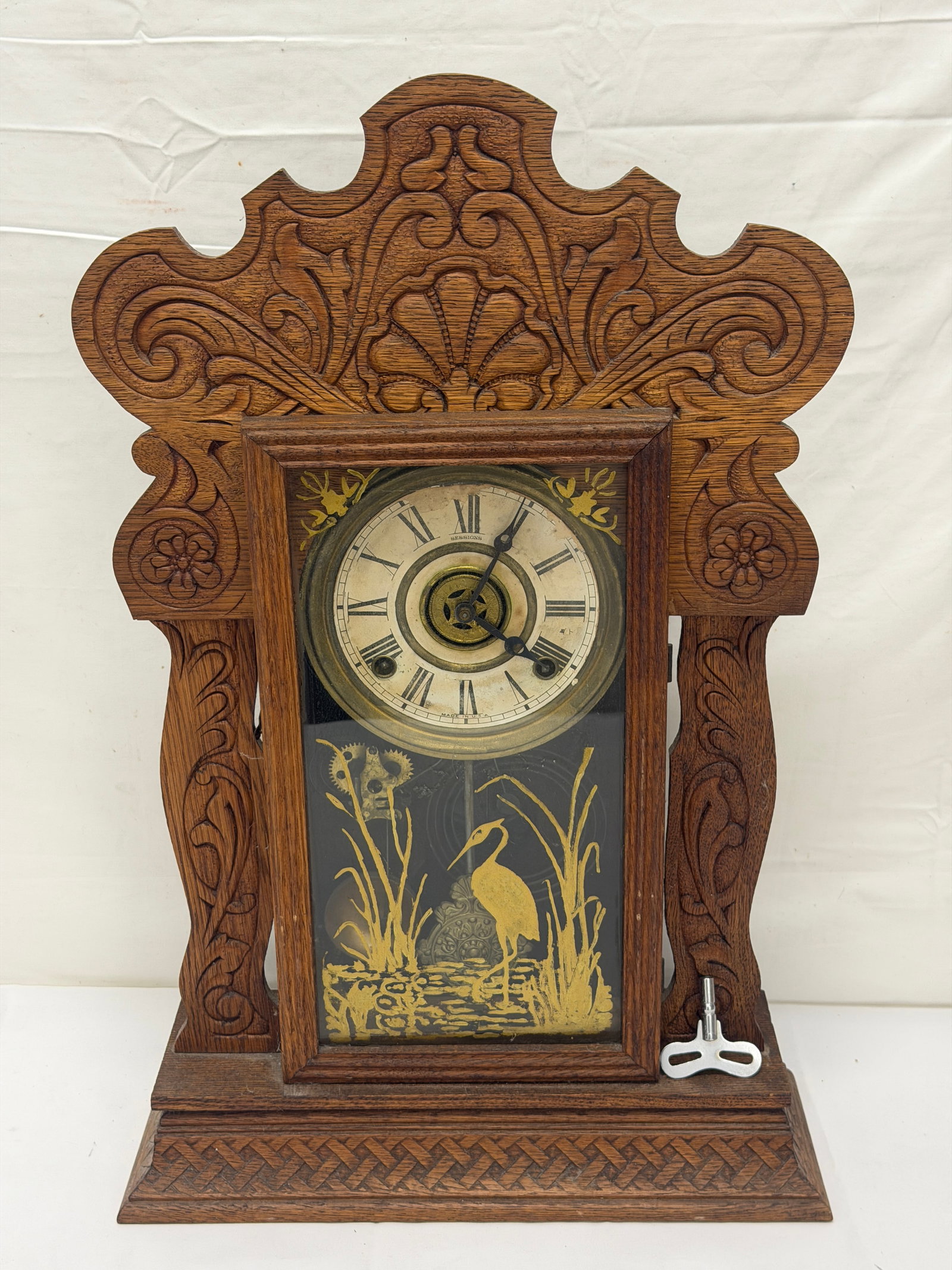 Vintage Sessions Gingerbread Mantle Clock with Heron Scene - 14" x 4.75" x 22.5" (1 of 7)