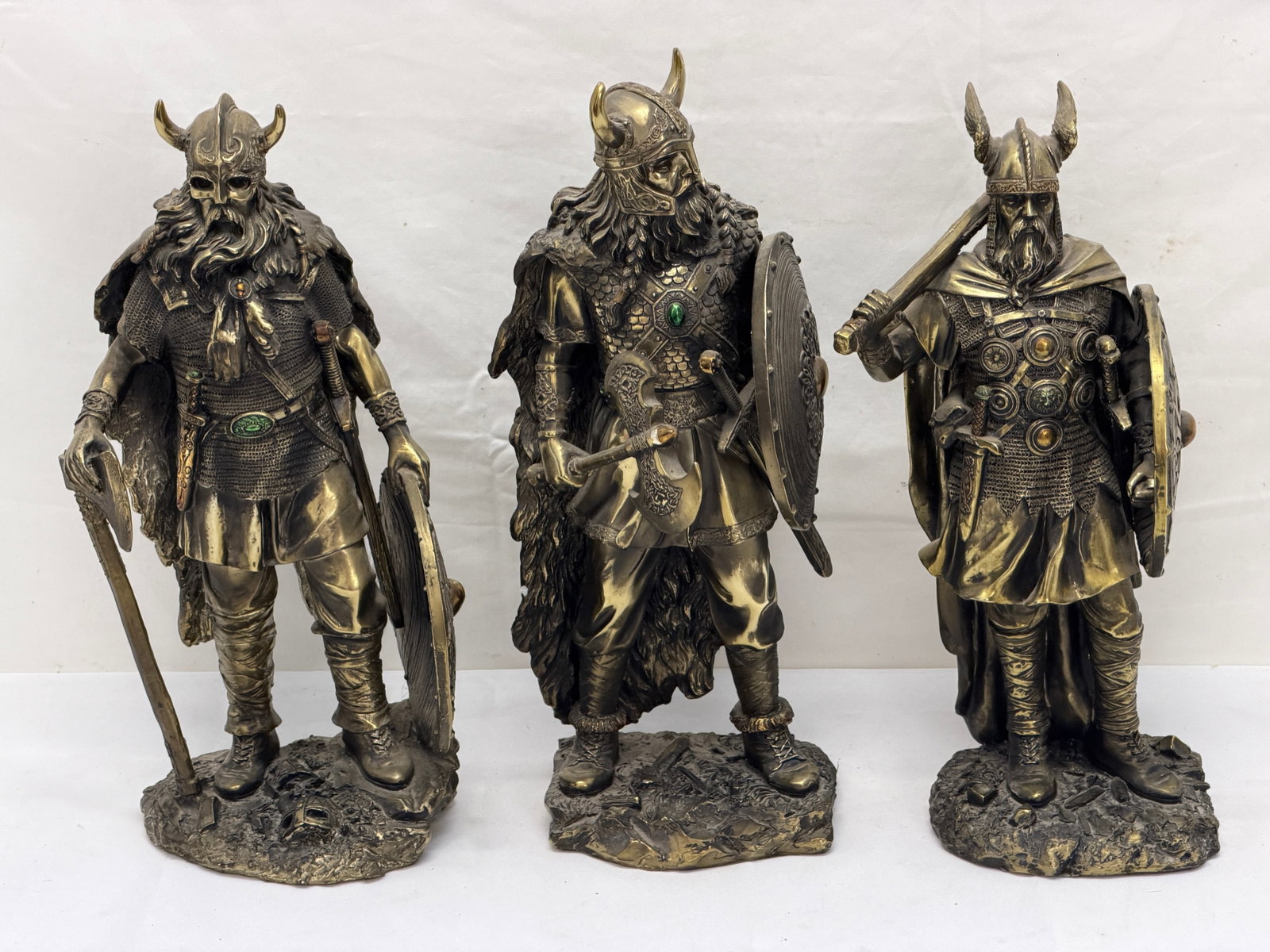 (3)Viking Warrior Statues - Composite Resin Hand Painted & Bronzed Finish 13.5"T (1 of 5)