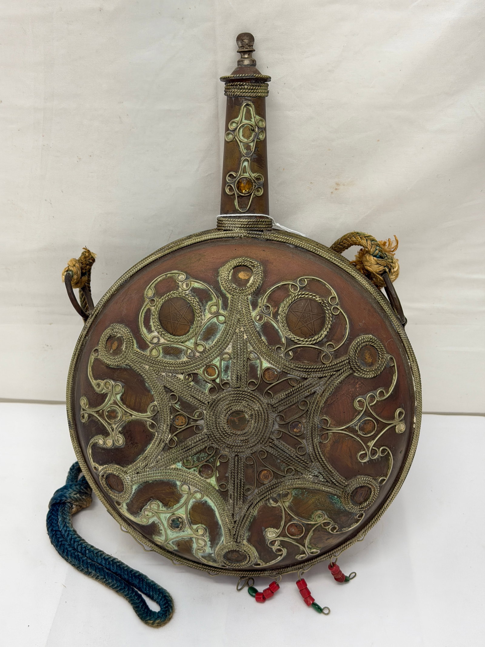 Antique Moroccan Brass / Copper Flask 9.5" x 2" x 14.5" (Missing Rhinestones) (1 of 6)