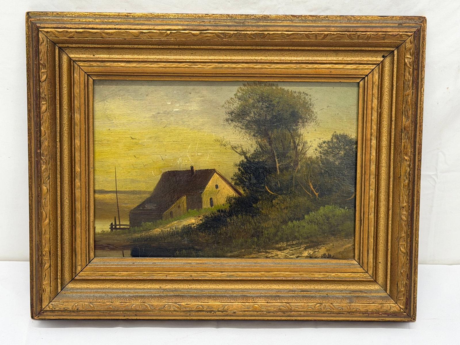 Antique Original Pastoral Oil Painting of Rustic Country Home - Framed 14.5" x 18.5", Sight 9" x 13" (1 of 4)