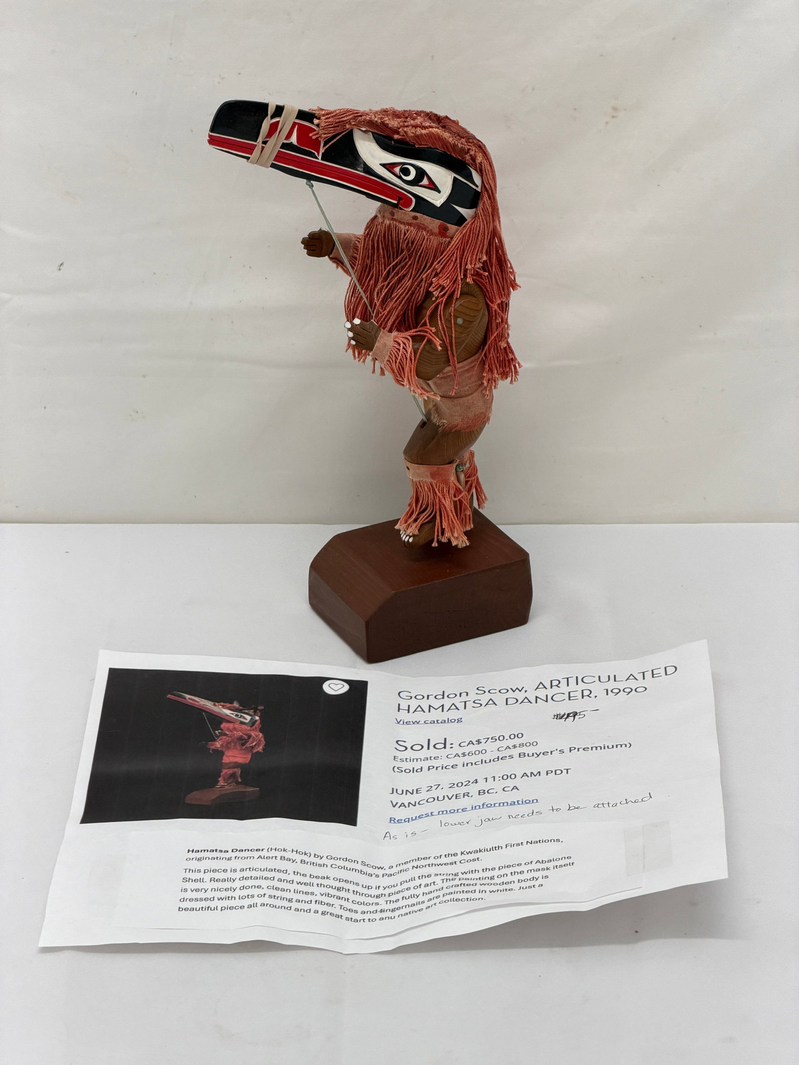Kwakiutlth Articulated Gordon Scow Raven / Hamatsa Dancer 10.5"T (1 of 7)