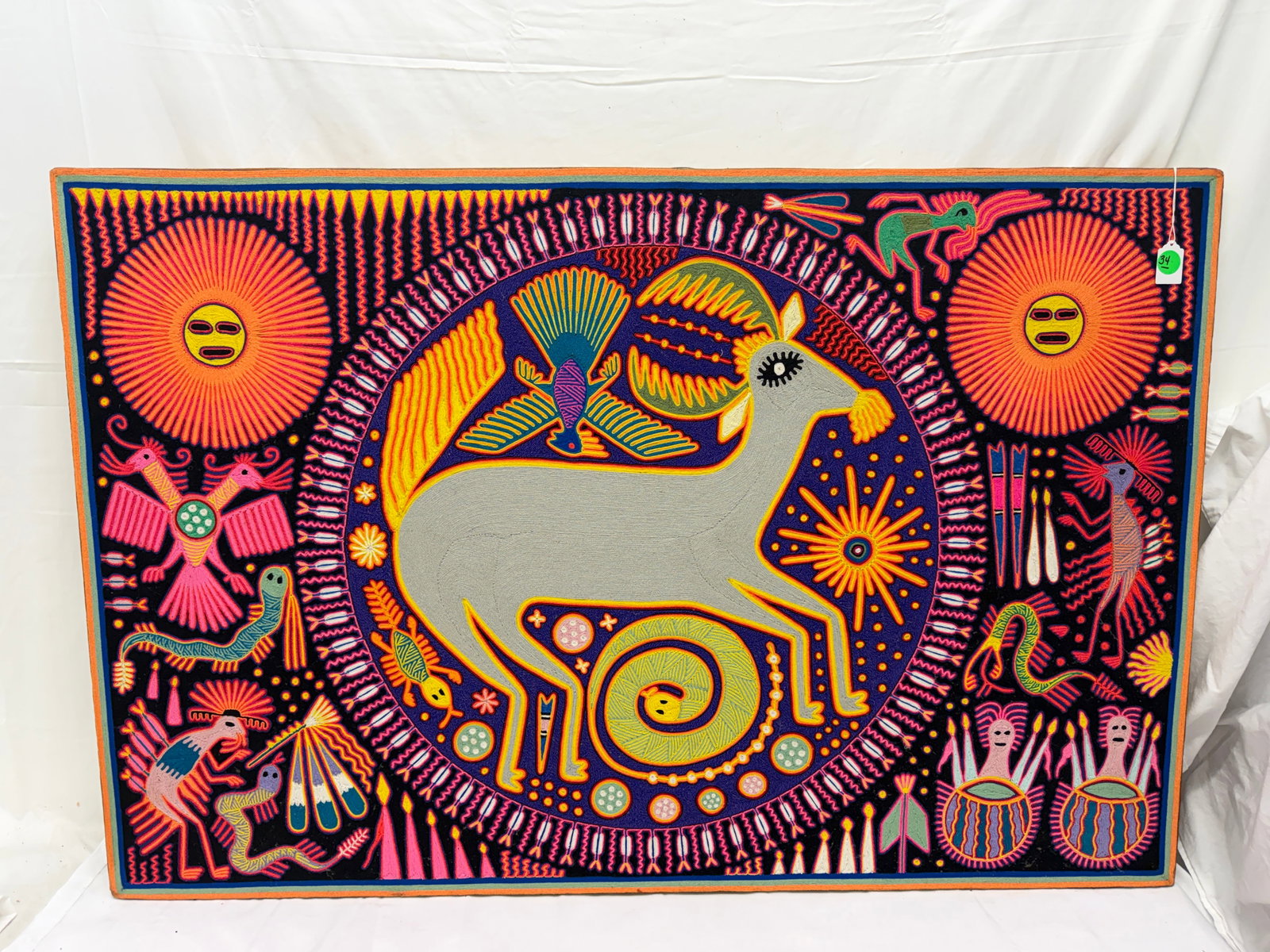 Eligio Carrillo V (?-2023) Signed Huichol Yarn Art - 31" x 48" (1 of 8)