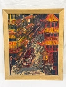 1961 San Francisco Grant St x California St Signed Acrylic Oil: Signed Lower Right and Back - Framed 28" x 33.5" , Sight 24" x 30"