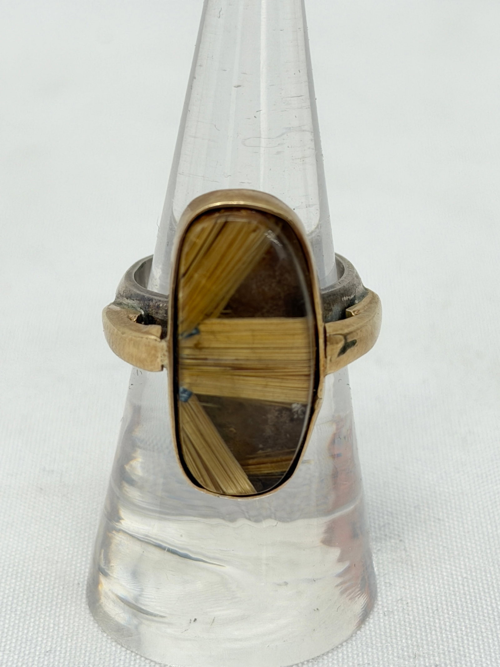 14K Gold & Sterling Silver Vintage Ring with Golden Rutilated Quartz - Sz 7, TW 12.92g: 14K Gold & Sterling Silver Vintage Ring with Golden Rutilated Quartz - Sz 7, TW 12.92g