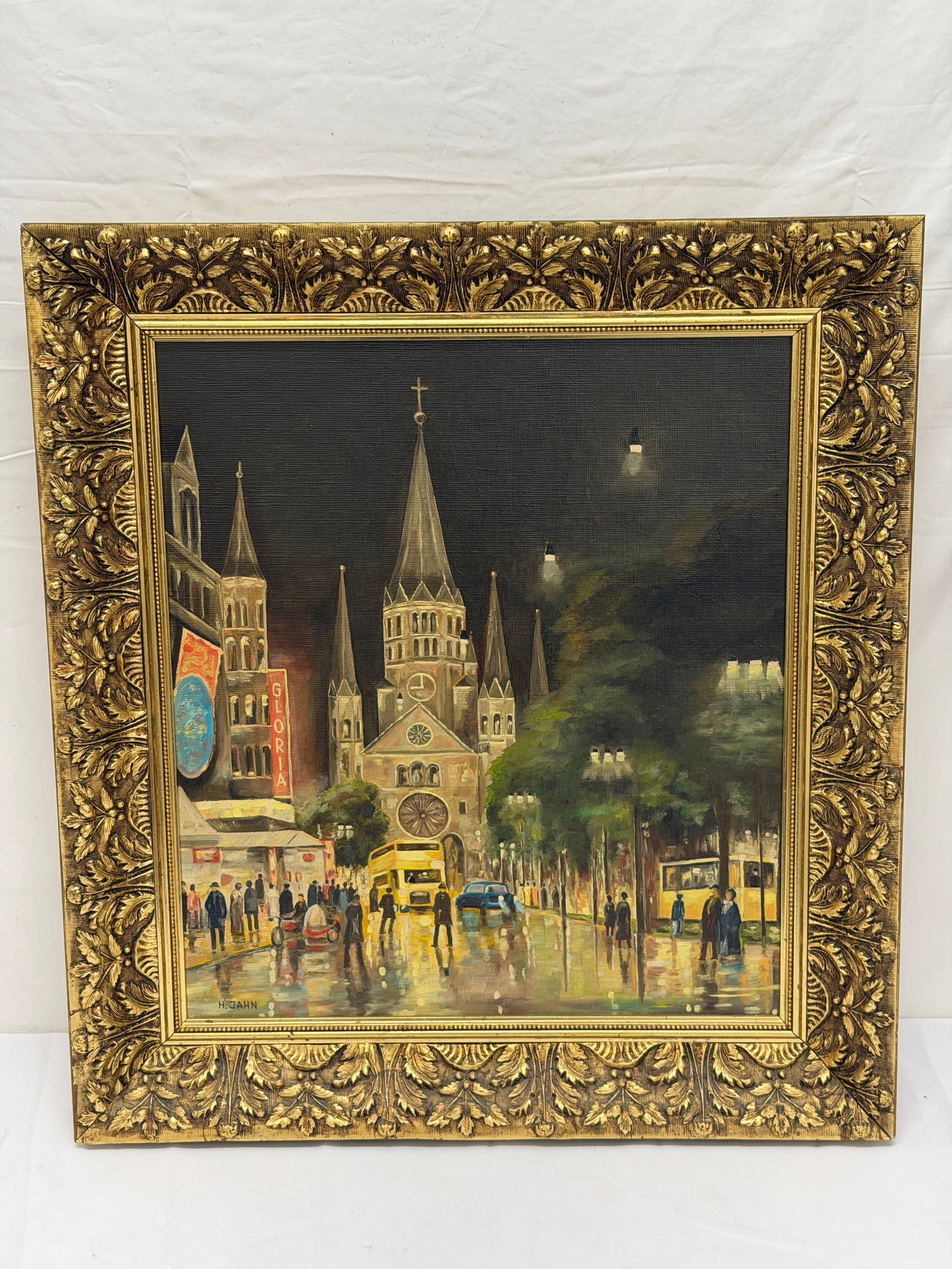 1938 H.Jahn Original Oil on Canvas of Berlin Church - Framed 22.75" x 24.75" (1 of 5)