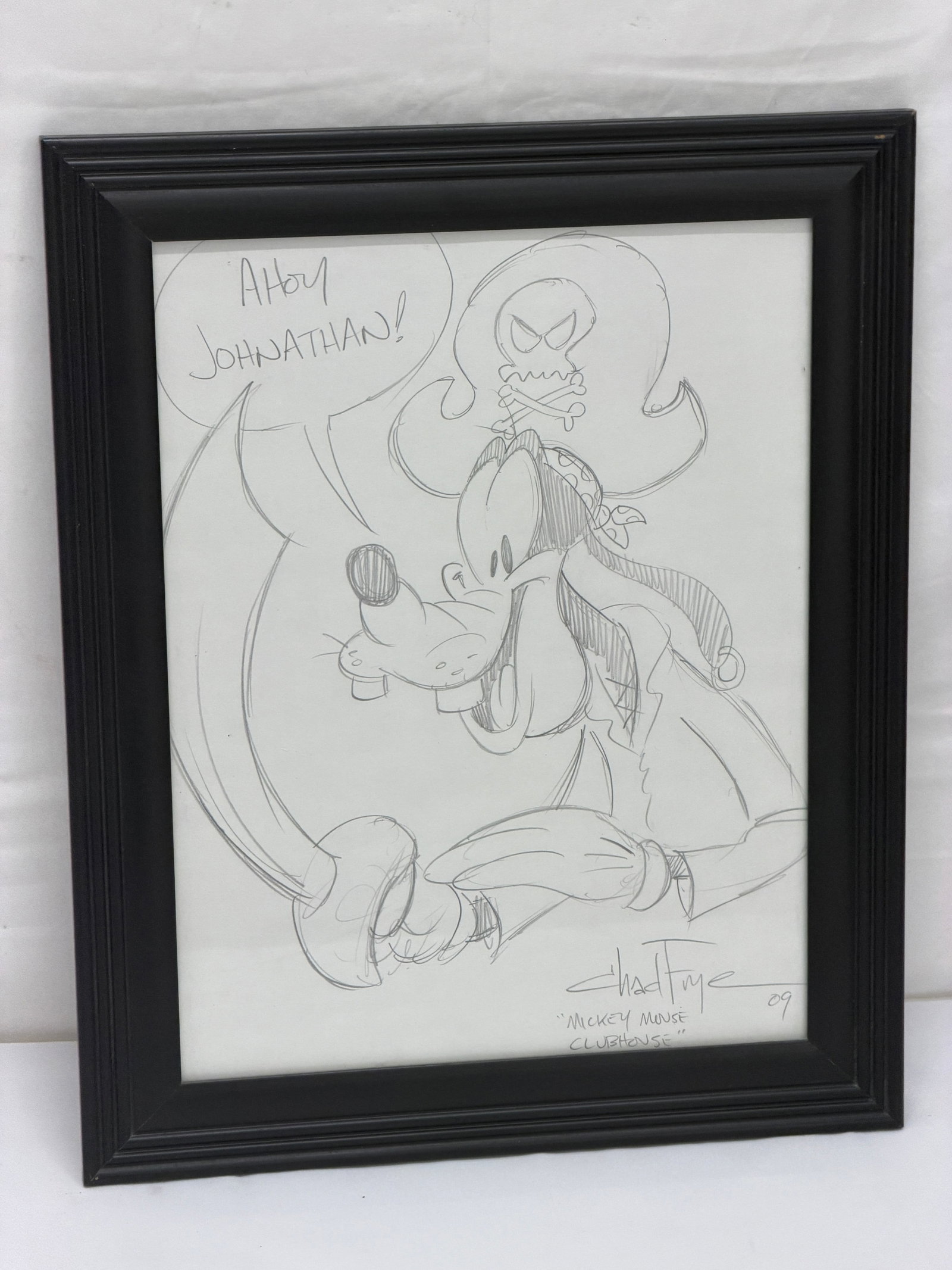 Chad Frye Original Disney Goofy Pencil Drawing, Signed - Framed 12.75" x 15.75": Framed 12.75" x 15.75" - Chad Frye is a cartoonist and illustrator for Disney & Contributed to Much More - Mickey Mouse Club, My Friends Tigger & Pooh, Tinker Bell, Cinderella & More
