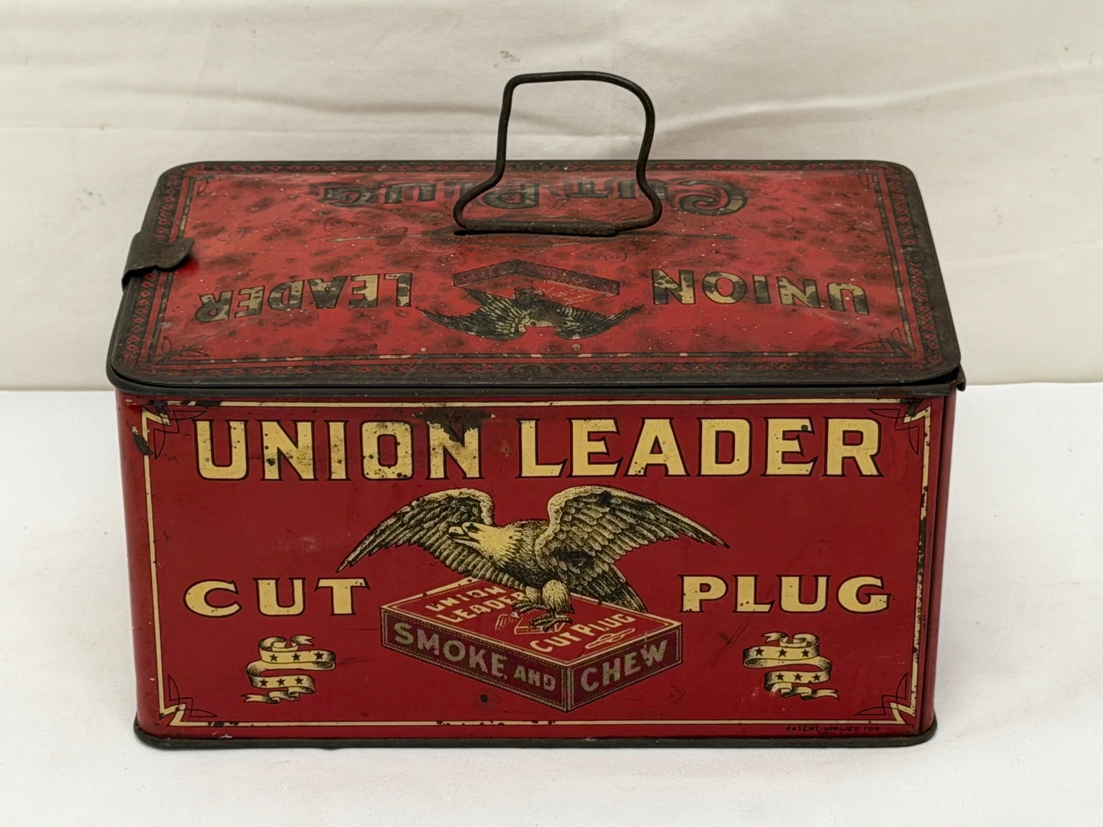 Antique Tobacco Tin Union Leader Cut Plug 8" x 5" x 4" (1 of 6)